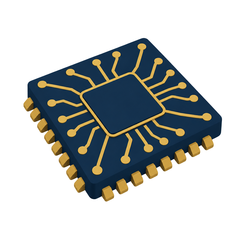 Illustration of a semiconductor chip on a circuit board